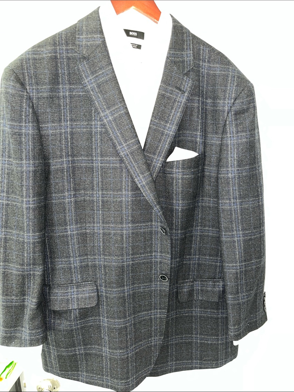 Joseph Abboud Gray Blazer with Blue Windowpane Check EUC